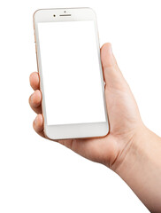 Cell phone in hand on transparent background