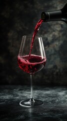 Naklejka premium A rich, red wine poured into an elegant glass, contrasting beautifully with a dark background