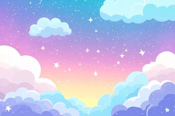 Cute pastel sky background with stars and clouds