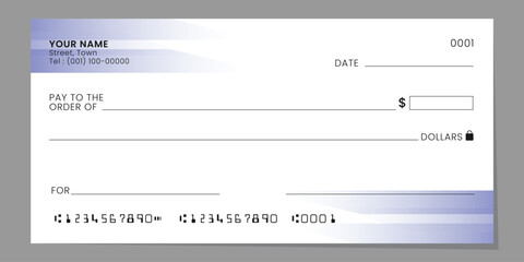 Blank bank check, checkbook cheque mockup template or money payment paper voucher. Vector