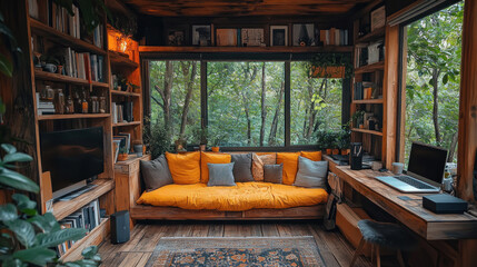 Digital nomad creative workspaces, showcasing a unique and inspiring remote workspace designed for creativity and productivity