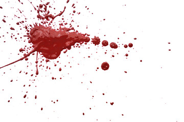 Blood splatters on white background. Red blots of watercolor Realistic bloody splatters for Halloween Drop of blood