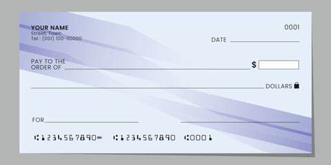 Blank bank cheque, checkbook business template payment paper voucher. Vector