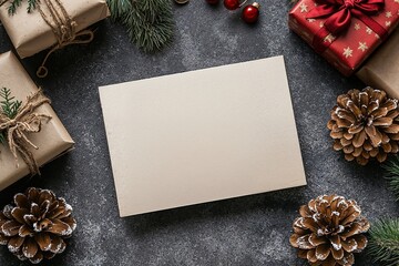 Christmas greeting card mockup with festive decorations. Generative AI