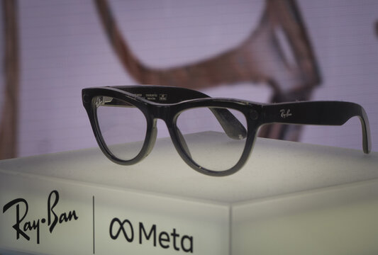 Black Ray Ban Meta, smart glasses that connected to AI take photos and videos and send messages.Milan - Italy,25 August 2024