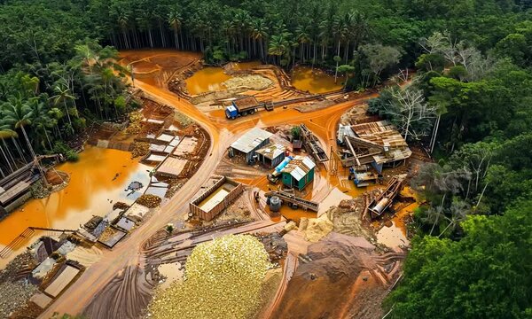 Aerial View of a Gold Mining Operation in the Amazon Rainforest