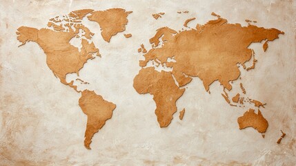 Beautiful vintage world map illustration in warm tones, perfect for travel themes or educational...