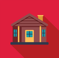 Simple vector illustration of a wooden country house with chimney casting long shadow over red background
