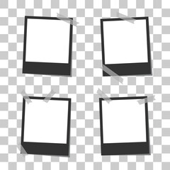 Blank polaroid photo frames with tapes isolated on transparent background. Vector