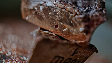 Close up of copper material. Stock footage. Concept of geology.