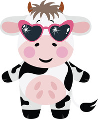Funny sheep cow with heart sunglasses