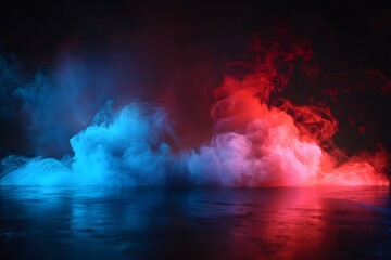 Fototapeta premium Vibrant Smoke Swirls in Blue and Red Against a Dark Background