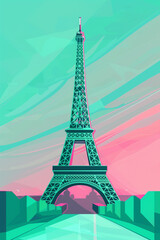 Eiffel Tower Paris flat design, not too complex, modern, 4k, epic composition, flat vector art
