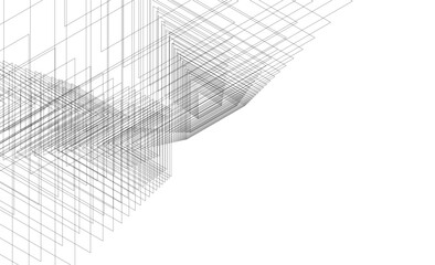 Architectural 3d drawing on white background