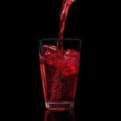 Crimson Soda Pours into Transparent Glass on Sleek Black Background