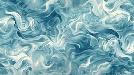 Fototapeta premium A seamless pattern of abstract waves and swirls, flowing across the wallpaper in soothing blue tones, evoking a calming ocean-inspired design. 8k UHD, suitable for high-quality printing or digital 