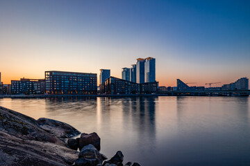 Helsinki skyline at sunset