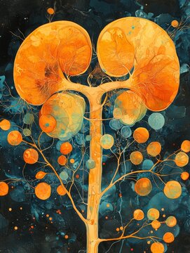 background cartoon Illustration of recognizing hyperkalemia using potassium levels. It results in the excretion of waste through the kidneys.