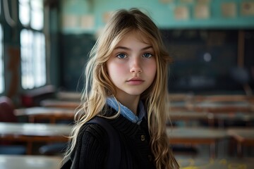 Fototapeta premium A Thoughtful Moment in an Empty Classroom