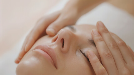 Professional beautician massaging anti-aging cream into client's face, luxurious skincare treatment at spa, relaxing beauty routine promoting skin health, expert hands applying moisturizing cream