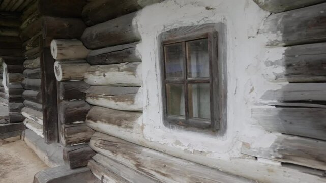 Old Authentic Wooden Hut In Village, Macro Slider View
