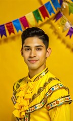 Obraz premium Young Latino Man in Traditional Folkloric Outfit