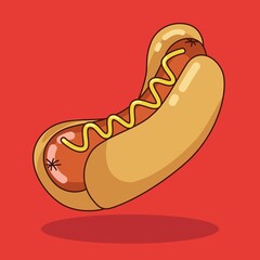 Hotdog Food Floating Cartoon JPEG Icon Illustration with red background