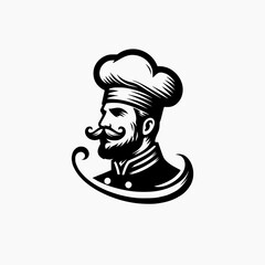 Mustache Maestro of Cuisine Silhouette Vector Logo