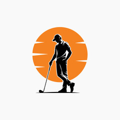 golfer moon silhouette vector logo design