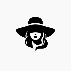women hat or mysterious lady silhouette vector logo design