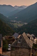 Views from Canejan in the Val de Aran towards the Aneto mountains. Pyrenees. Catalonia. Spain