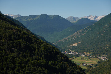 Views from Canejan in the Val de Aran towards the Aneto mountains. Pyrenees. Catalonia. Spain