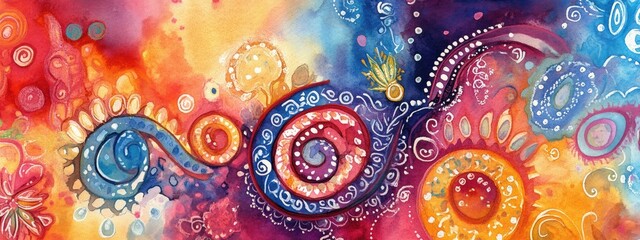 Vibrant Abstract Watercolor with Spirals: A Celebration of Color and Artistic Expression