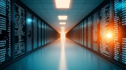 Fototapeta premium Hospital with digital walls made of binary code, cybersecurity fortification, protecting healthcare systems