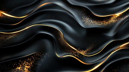 Obraz premium Abstract Black and Gold Waves with Glitter