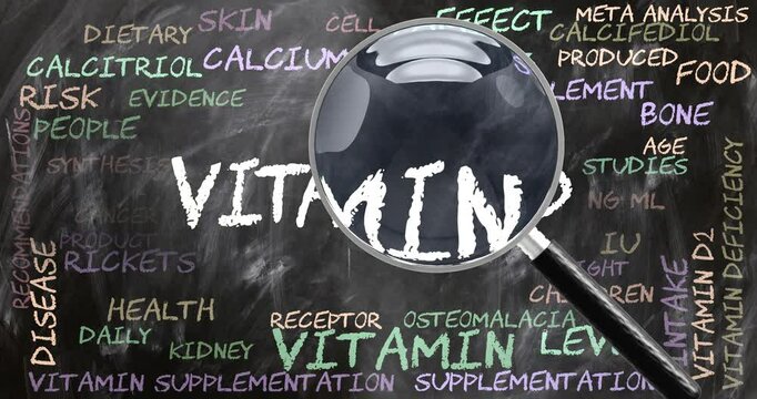 Vitamin D being studied, examined - under close inspection. Most important subjects and ideas closely related to vitamin d. Can be looped