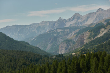 Fototapeta premium The beautiful panoramic views of the Col des Champs in the Mercantour National Park of the French Alps.