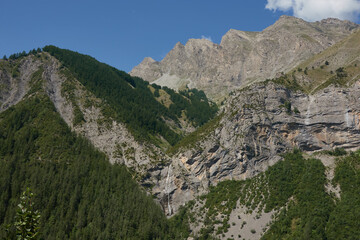 The beautiful panoramic views of the Col des Champs in the Mercantour National Park of the French Alps.