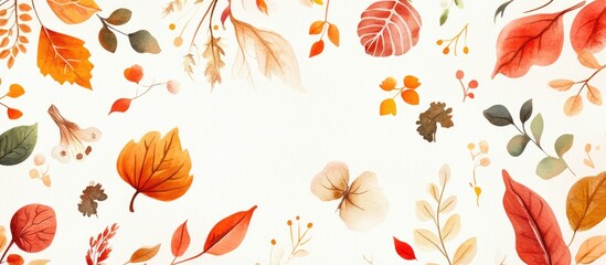Fototapeta premium Beautiful Watercolor Autumn Leaves and Foliage - A Seasonal Decorative Background