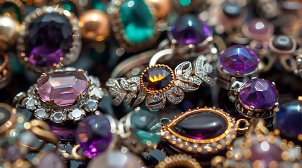 Jewelry collection with sparkling gemstones for the Beauty Luxury Accessories Concept.