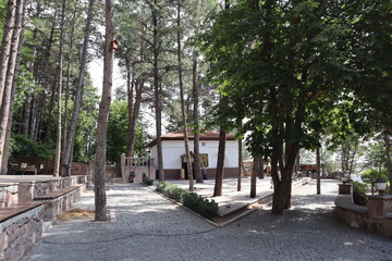 Tomb of Emir Karatekin and beautiful park view in Cankiri Castle.