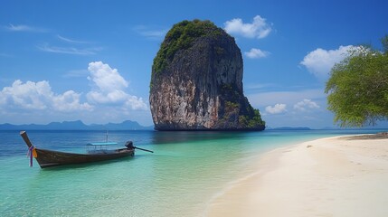 Fototapeta premium Poda Island, Thailand, known for its stunning beaches, clear waters, and picturesque limestone cliffs