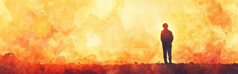 Obraz premium Emotional Solitude: A Silhouette Against a Warm Abstract Sunset