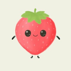 Cute strawberry with happy facial expression cartoon character illustration, Cute smiling strawberry, isolated colorful fruit