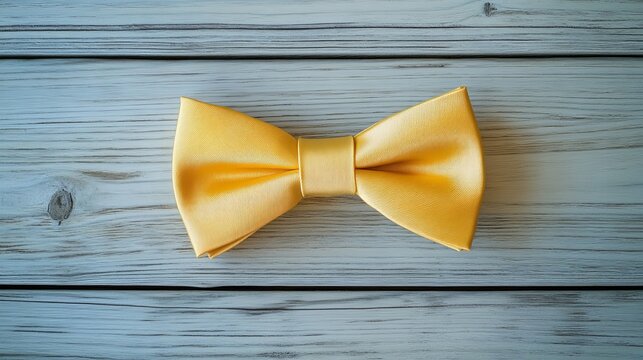 Yellow bow tie on a light wooden background - Powered by Adobe