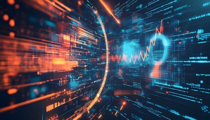 Abstract Digital Data Flow with a Zigzagging Line Graph