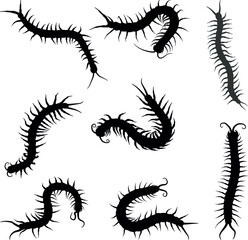 Centipede silhouettes vector illustration set