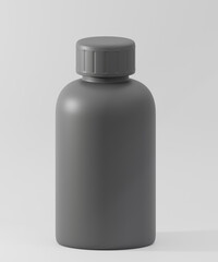 Black Bottle Design Mockup with White Backdrop, 3D rendering