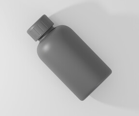 Black Bottle Design Mockup with White Backdrop, 3D rendering