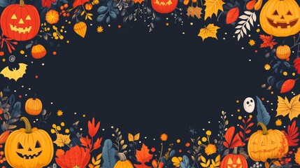 Halloween Pumpkin   Autumn Leaf Border Illustration